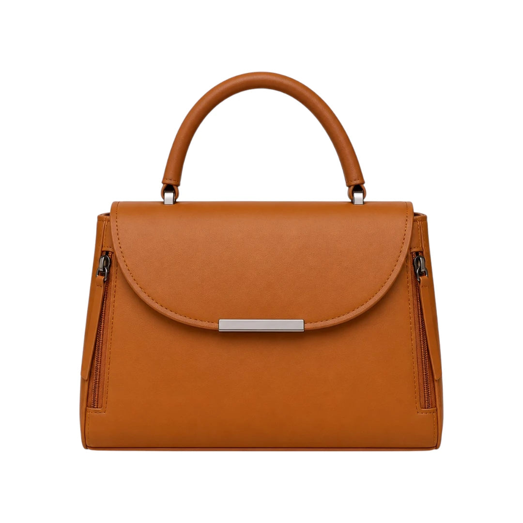 Torsed Brown Flap Accent Structured Leather Handbag