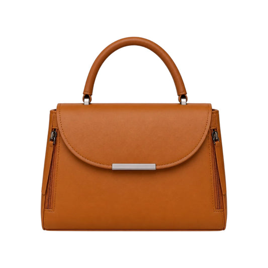 Torsed Brown Flap Accent Structured Leather Handbag