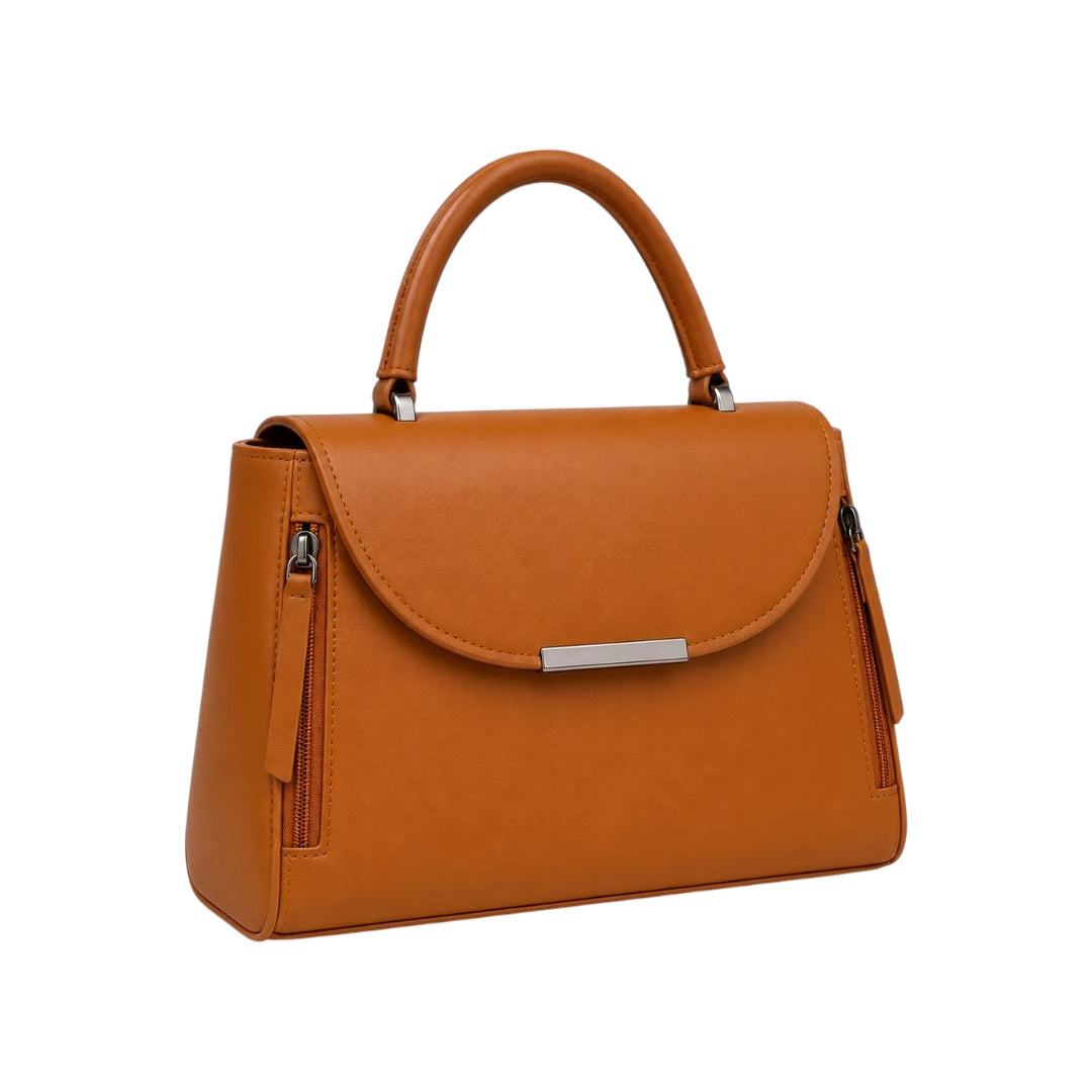 Torsed Brown Flap Accent Structured Leather Handbag