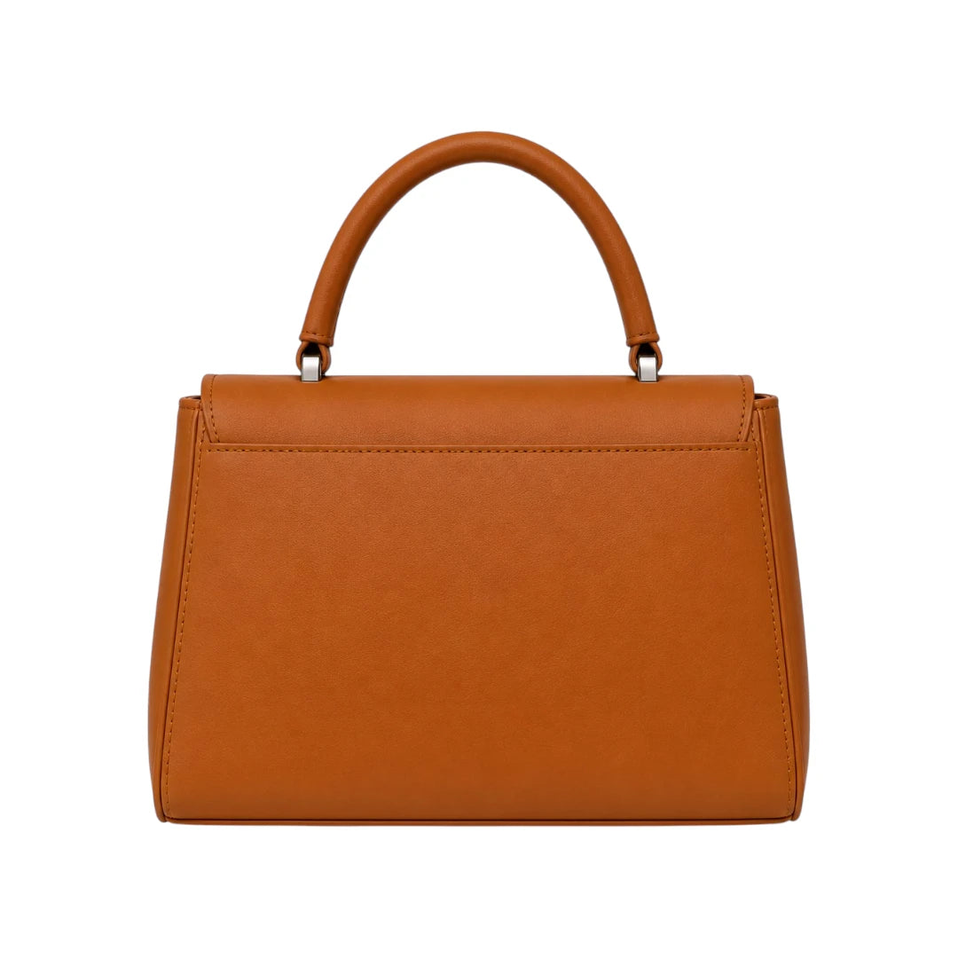 Torsed Brown Flap Accent Structured Leather Handbag