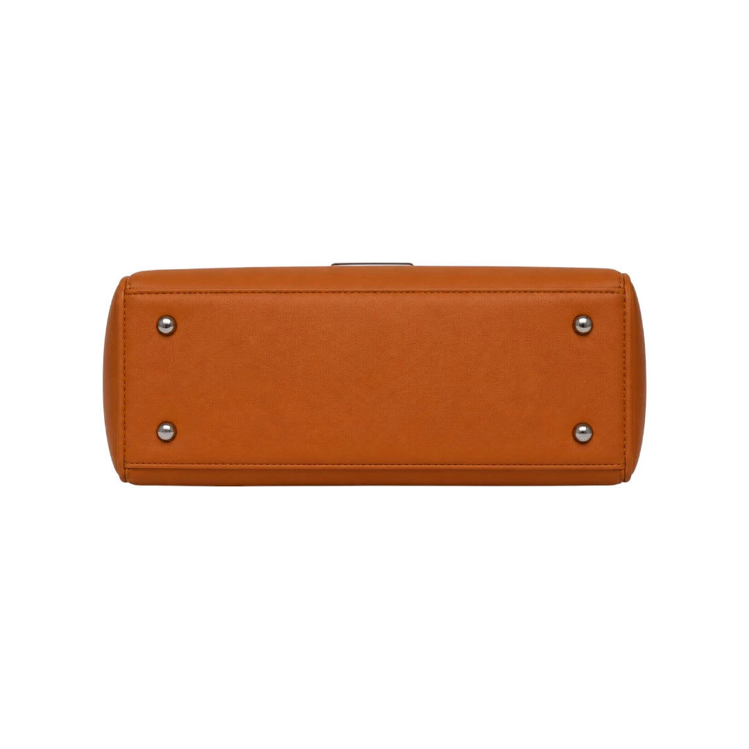 Torsed Brown Flap Accent Structured Leather Handbag