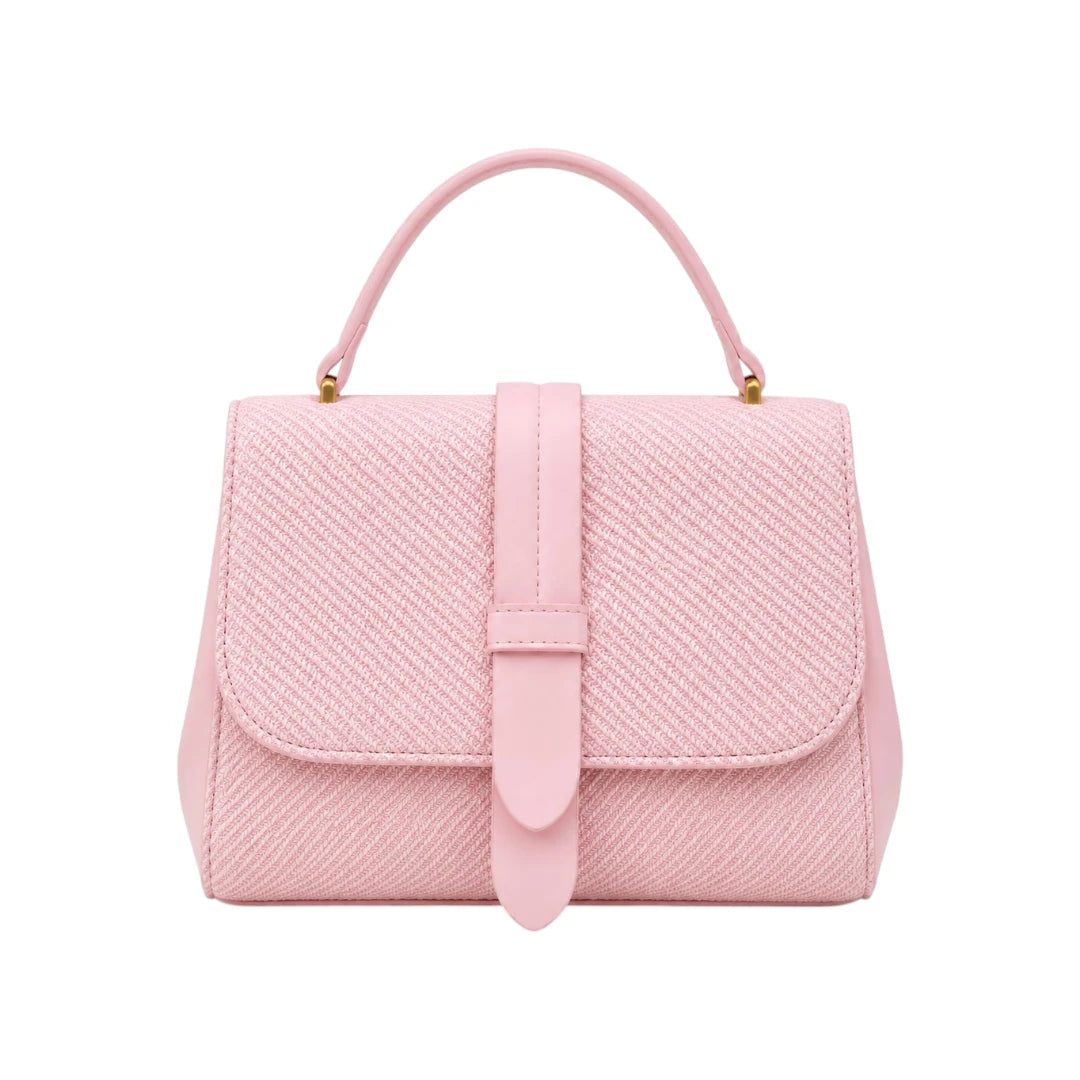 Torsed Pink Textured Flap Accent Leather Handbag