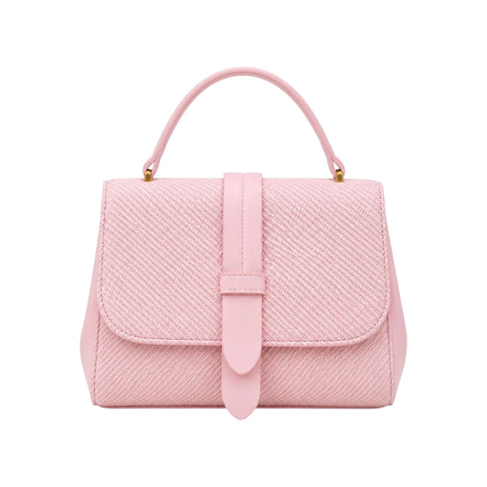 Torsed Pink Textured Flap Accent Leather Handbag