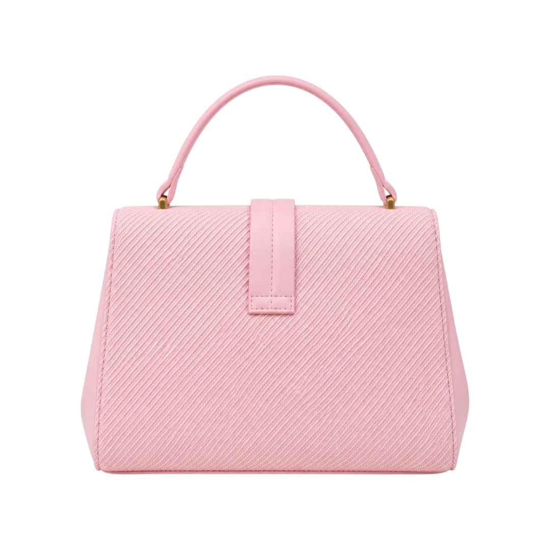 Torsed Pink Textured Flap Accent Leather Handbag