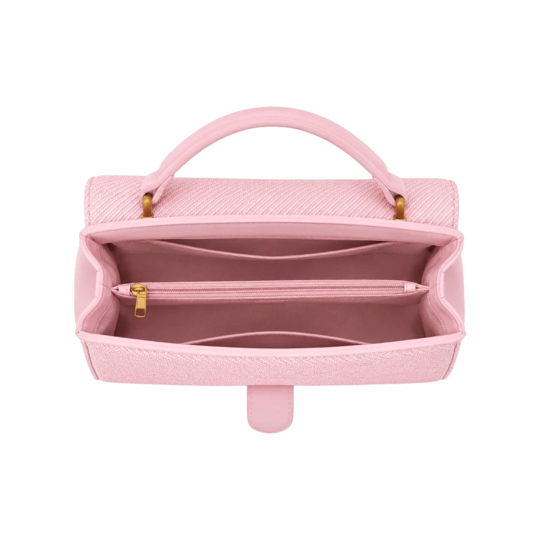 Torsed Pink Textured Flap Accent Leather Handbag