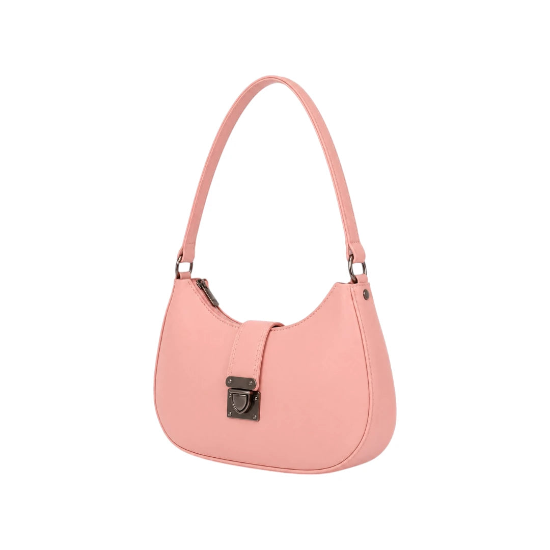 Torsed Pink Turn Lock Leather Shoulder Bag