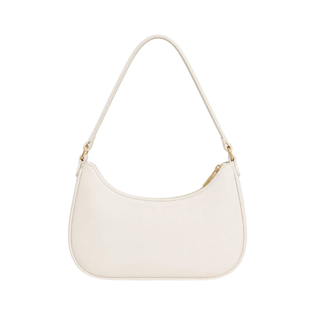 Torsed White Crescent Leather Everyday Shoulder Bag