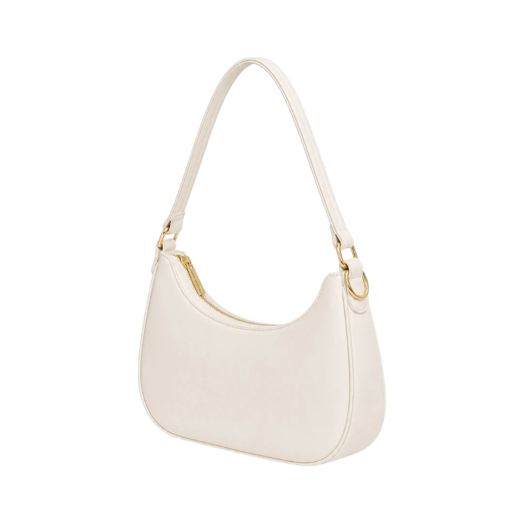 Torsed White Crescent Leather Everyday Shoulder Bag