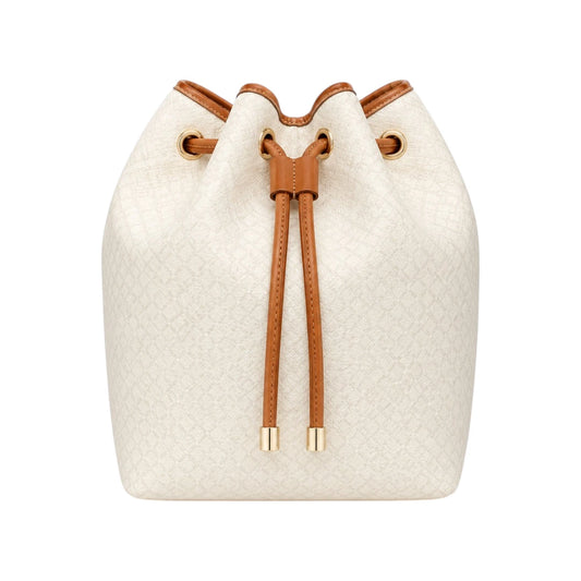 Torsed White Drawstring Classic Leather Bucket Bag
