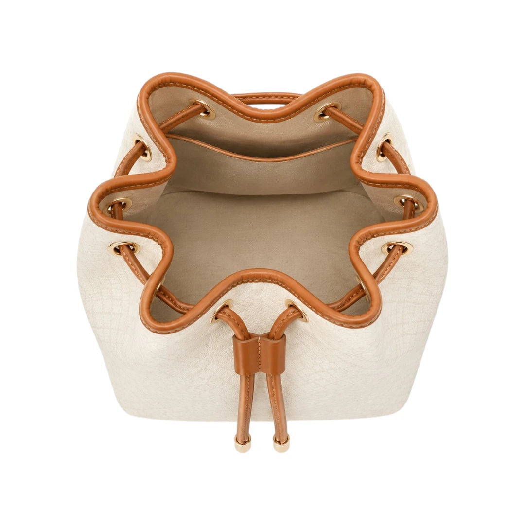 Torsed White Drawstring Classic Leather Bucket Bag