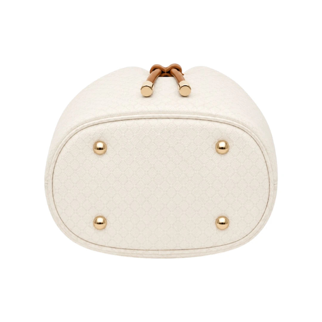 Torsed White Drawstring Classic Leather Bucket Bag